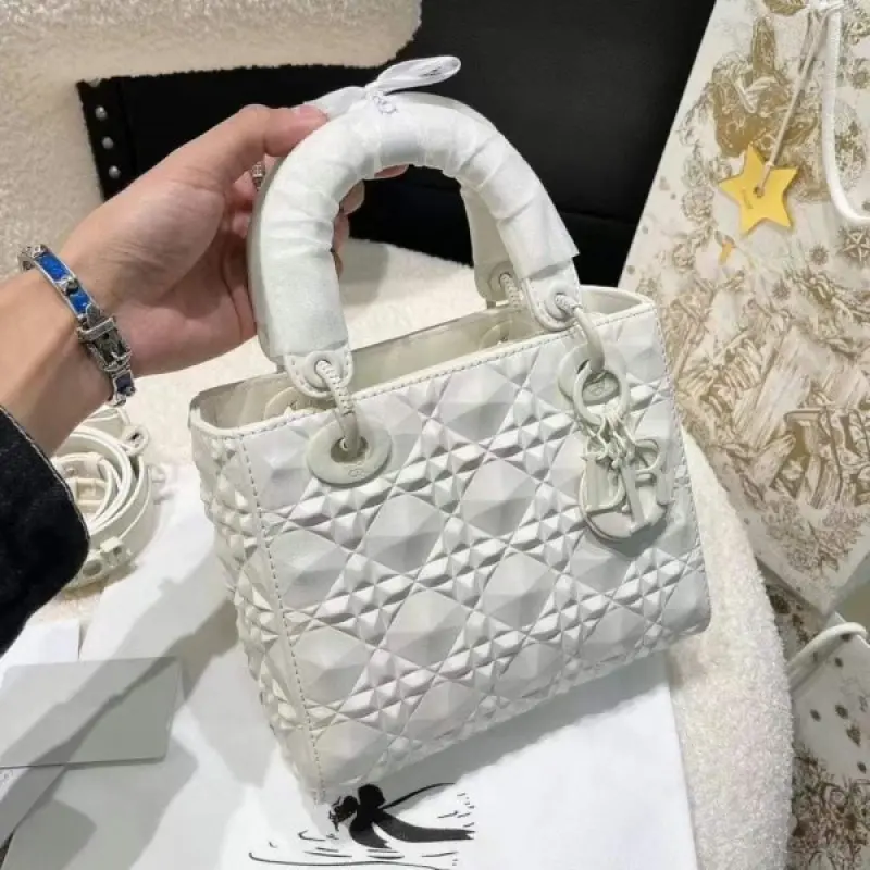 Dior Lady My ABC Bag With OG Box With Dust Bag & Extra Shoulder Strap (White 3D-209) - Image 3