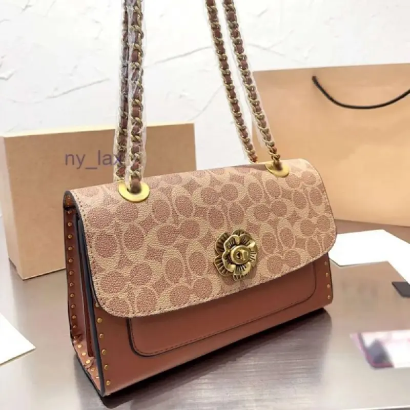 Coach Parker Studded Premium Shoulder Bag With OG Box & Dust Bag (Brown-330) - Image 2