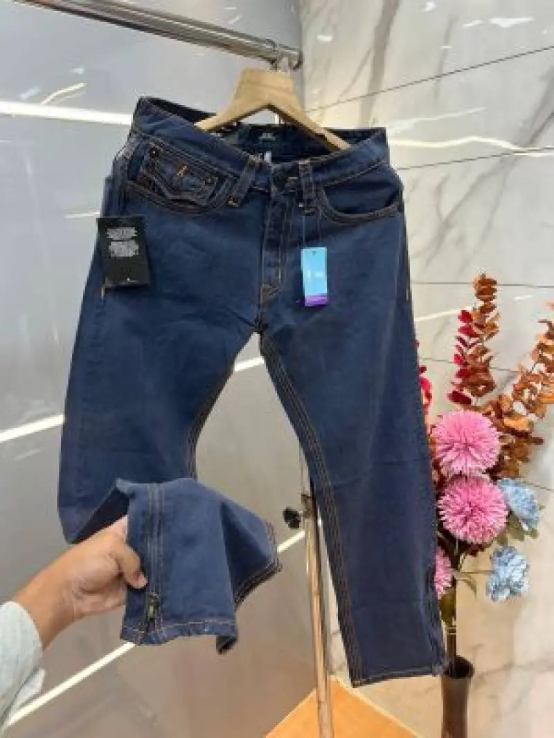 True Religion Blue Straight fit Premium Imported Stretchable Lycra Fabric Denim with Back Pocket Embroidered Design 4172 - Image 3