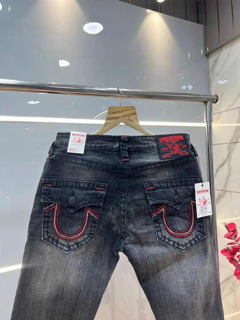 True Religion Light Shade Straight Fit Premium Imported Fabric Denim with Back Flap pockets and Embroidered work 4209 - Image 3