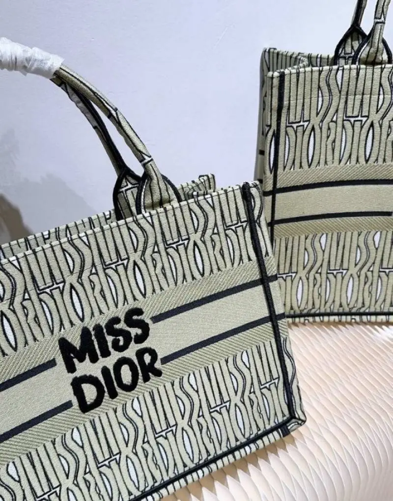 Miss Dioor Book Large Tote With OG Box & Dust Bag & Scarf (L Green - 1034) - Image 4
