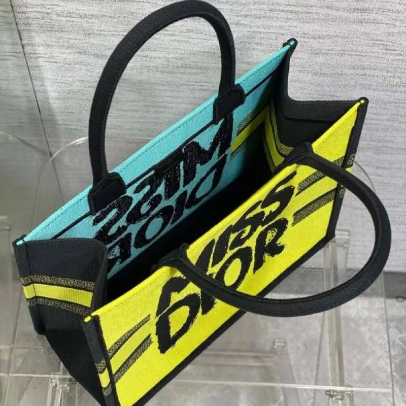 Miss Dioor Graffiti Book Large Tote With OG Box & Dust Bag & Scarf (Yellow Green - 1030) - Image 3