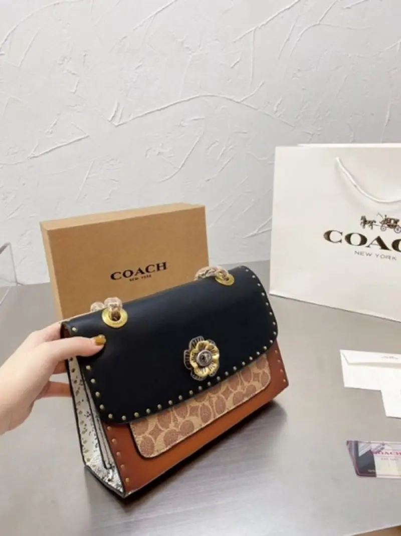 Coach Parker Studded Premium Shoulder Bag With OG Box & Dust Bag (Black-329) - Image 4