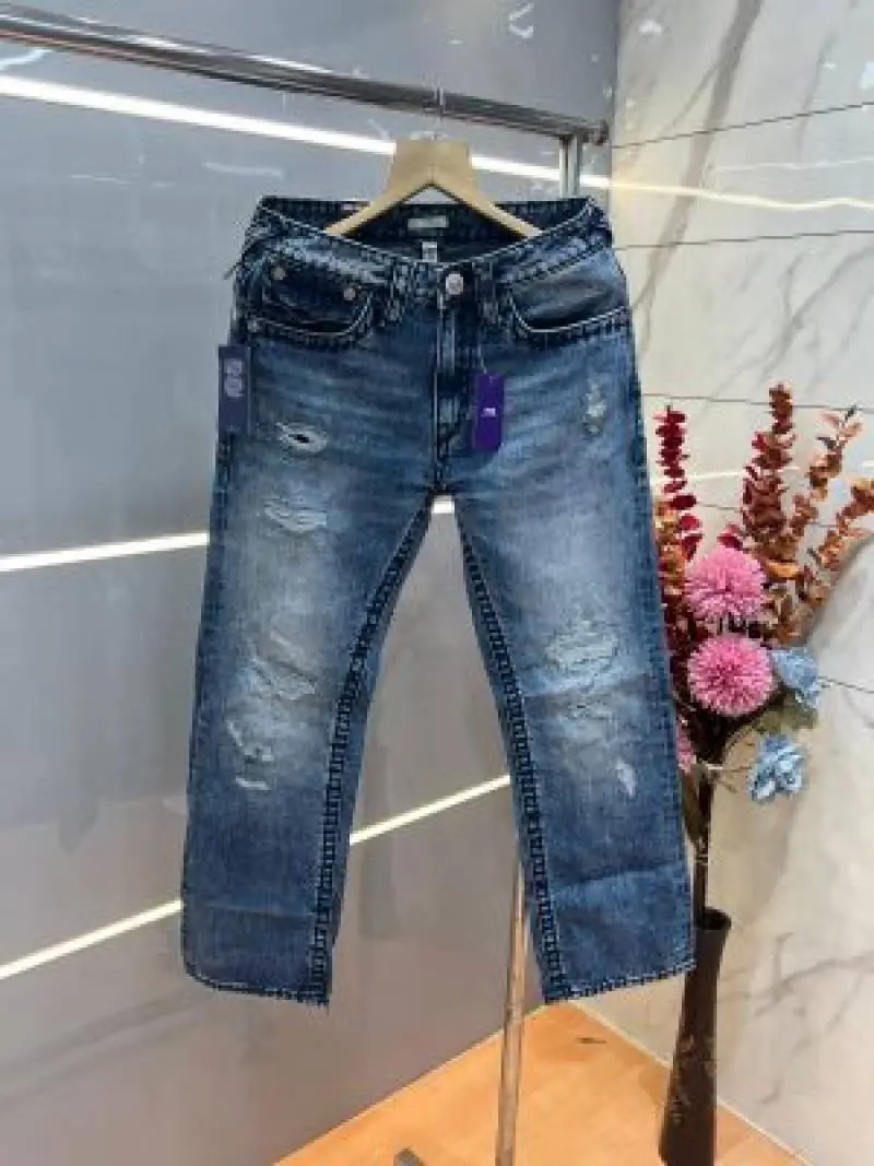 True Religion Dark shade Straight fit Premium Imported Stretchable Lycra Fabric Denim with Back Pocket Embroidered Design 3949 - Image 2