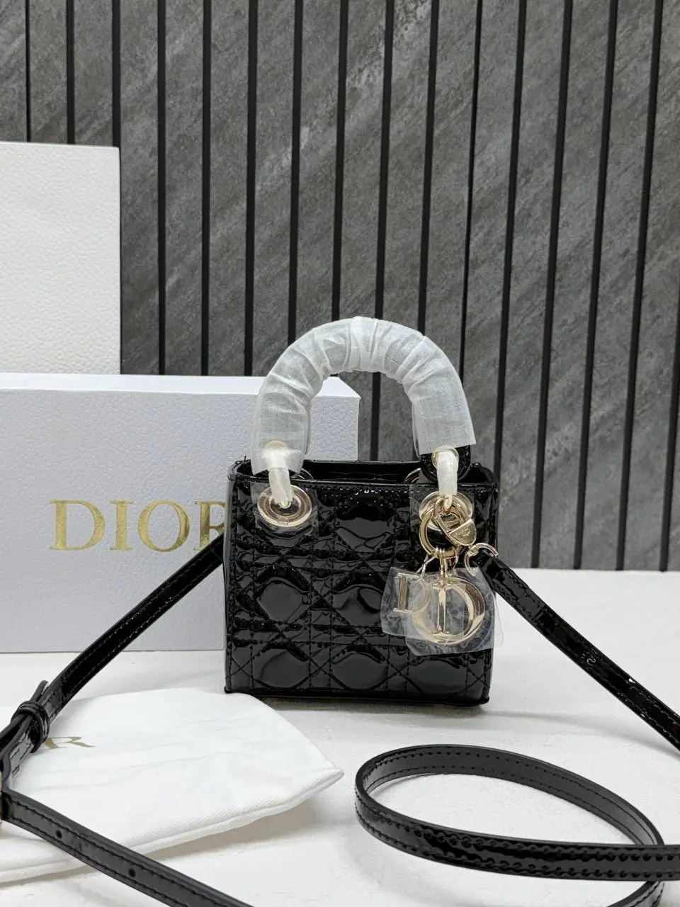 Dior CB Lady Nano Black Patent Leather With Original Box DustCover CarryBag & Ribbon - Image 4