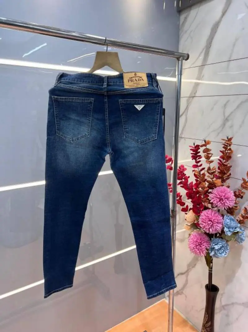Prada Dark Blue Shade Imported Lycra Slim Fit Ankle Lenght Denim with Metal Logo Sale Offer 3066 - Image 3