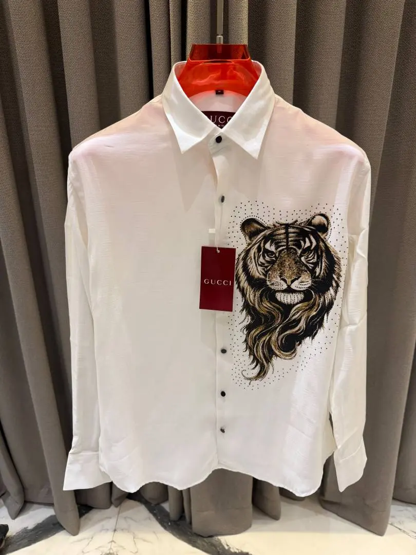 Gucci Tiger Diamond Logo Full Sleeves Shirt White - Image 4