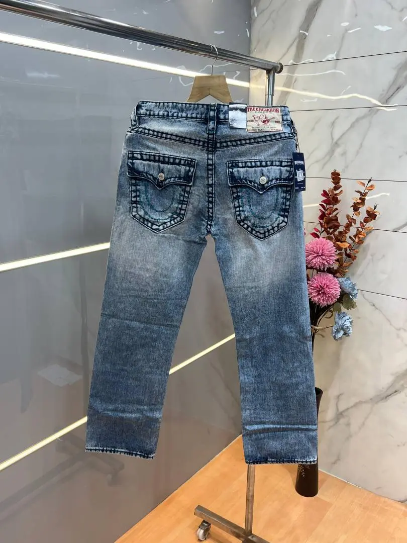True Religion Light shade Straight fit Premium Imported Stretchable Lycra Fabric Denim with Back Pocket Embroidered Design 3950 - Image 3