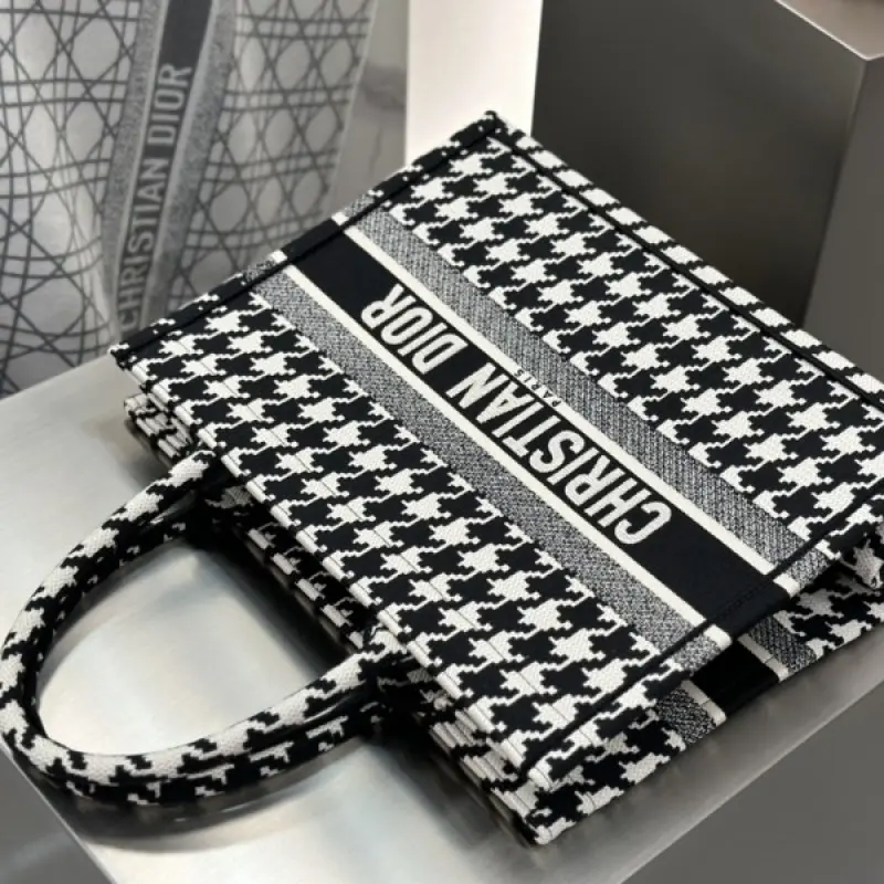 Dior Book Tote Black Oblique With OG Box & Dust Bag & Scarf (Black Cheks-843) - Image 6