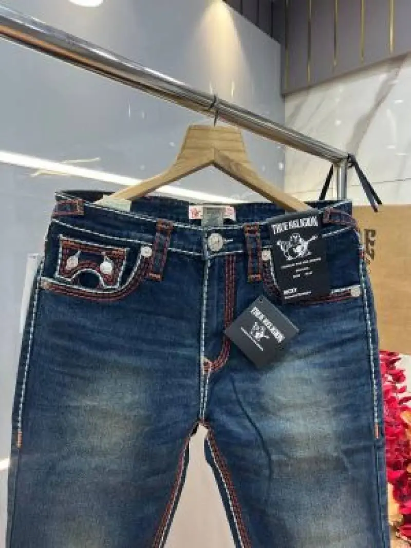 True Religion Dark shade Boot Cut Premium Imported Stretchable Lycra Fabric Denim with Back Pocket Embroidered Design 4108 - Image 5
