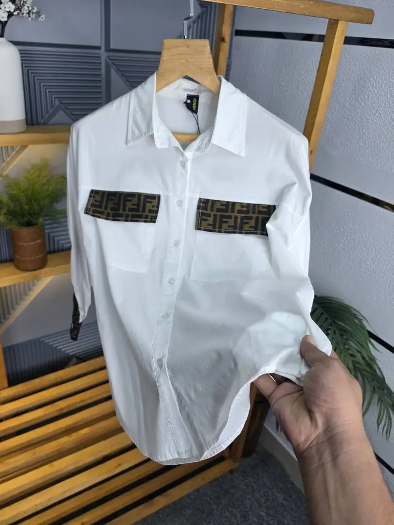 Fen Pocket Logo Shirt White S120-W - Image 5
