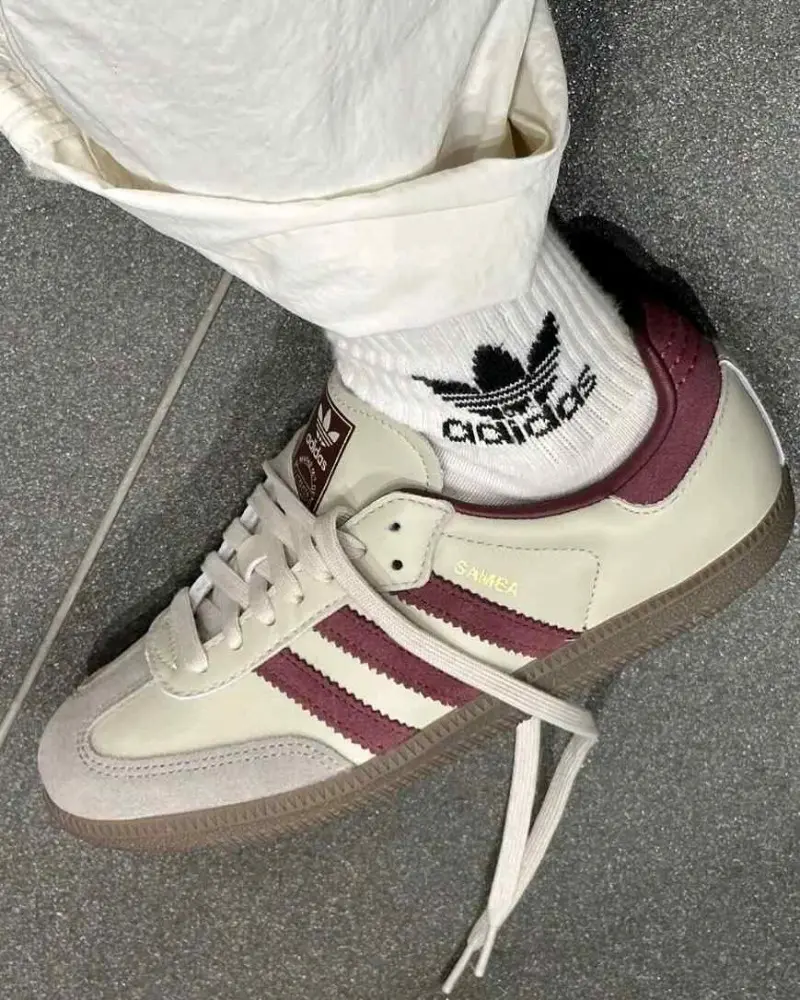 Adidas Samba OG Putty Grey Maroon Womens 1226 - Image 5