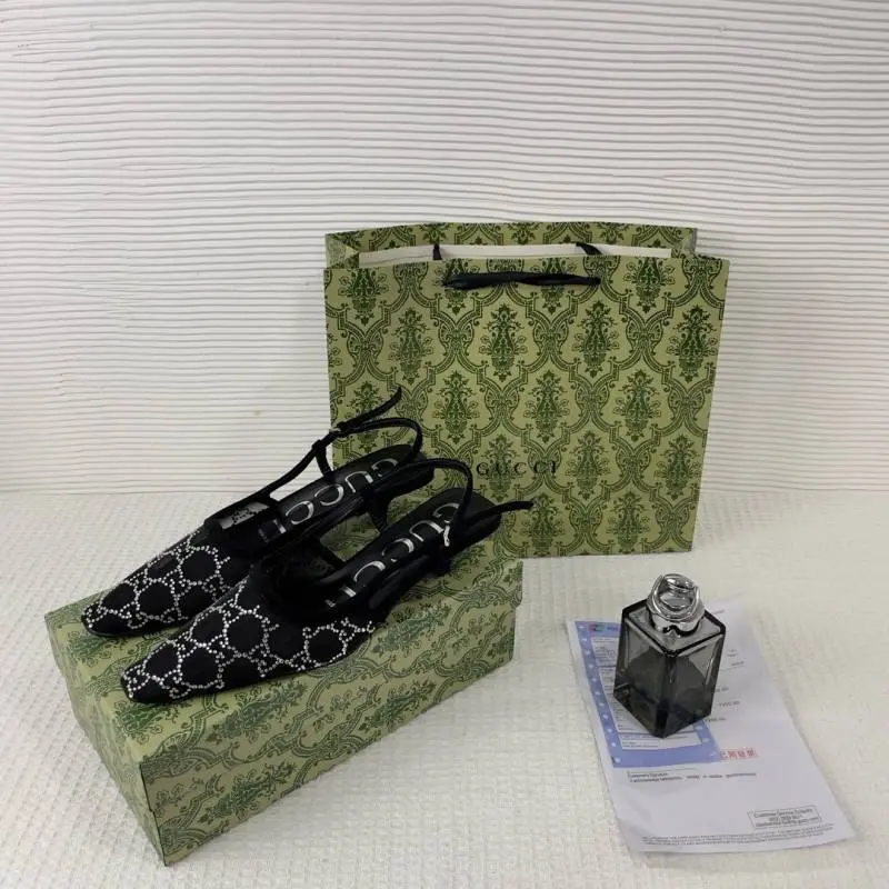 Gucci GG Mesh Slingback Pumps With Crystals With OG Box & Carry Bag Black 1806 - Image 4