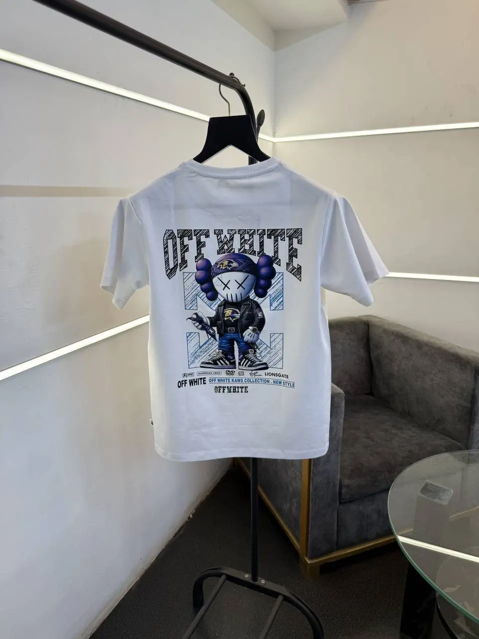 Of white Imported round neck tshirt with front and back print White sale - Image 3