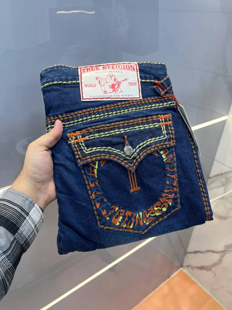 True Religio n Dark Shade Premium Imported Stretchable Lycra Fabric Boot Cut Back Flap pocket Design Denim with Brand Box and Carry Bag 3553 - Image 3