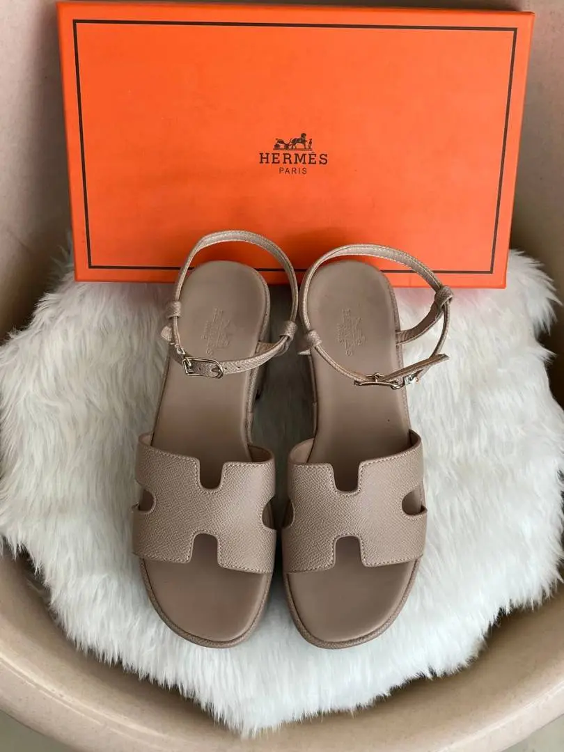 Hermes Jam 30 Khakhi Platform Sandal With Original Box - Image 3