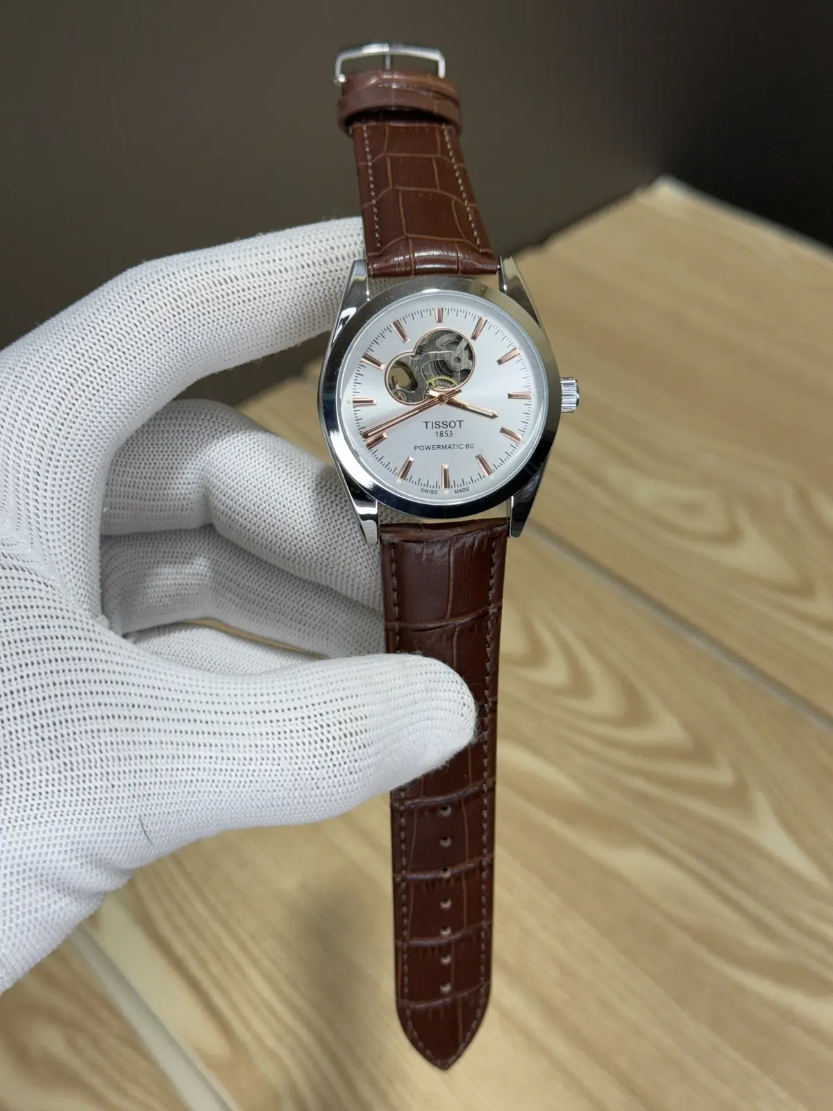 Tissot Powermatic 80 Leather BrownWhite - Image 4