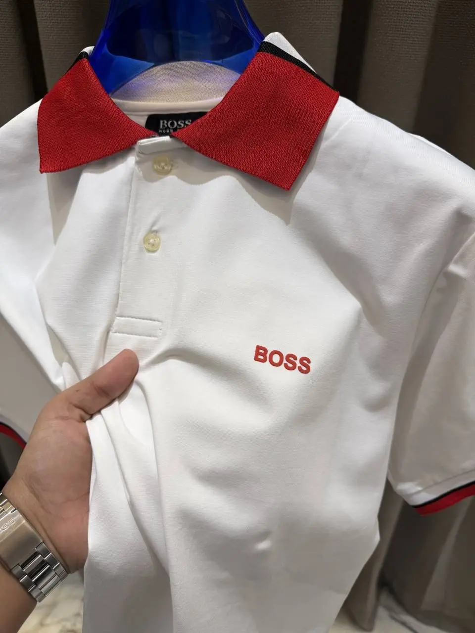 Boss Premium Polo Tshirt White Red - Image 3