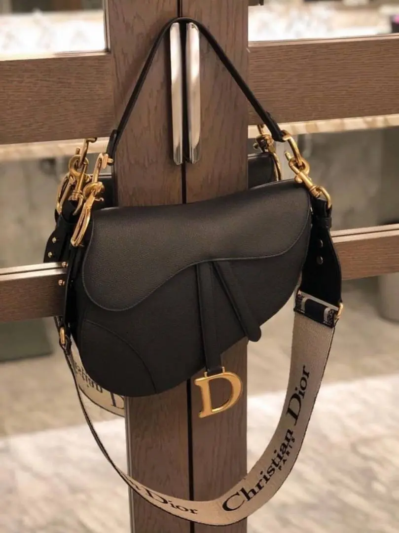 Dior CB Saddle With OriginalBox CarryBag Black-Gold Leather