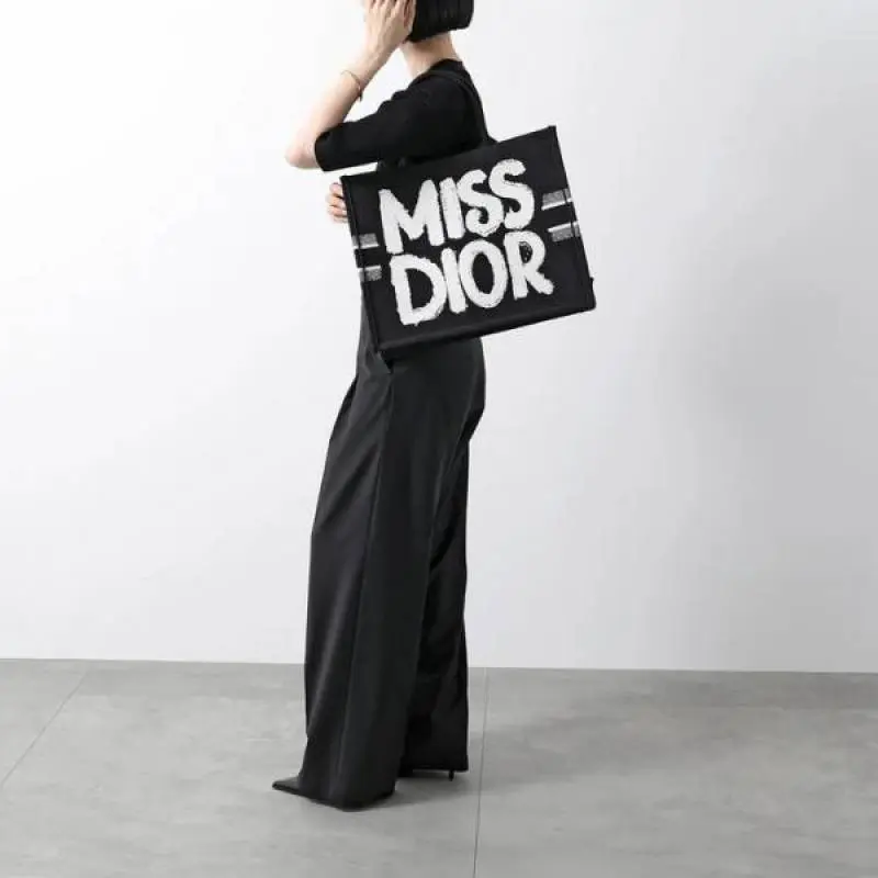 Miss Dioor Graffiti Book Large Tote With OG Box & Dust Bag & Scarf (Black - 1027) - Image 3