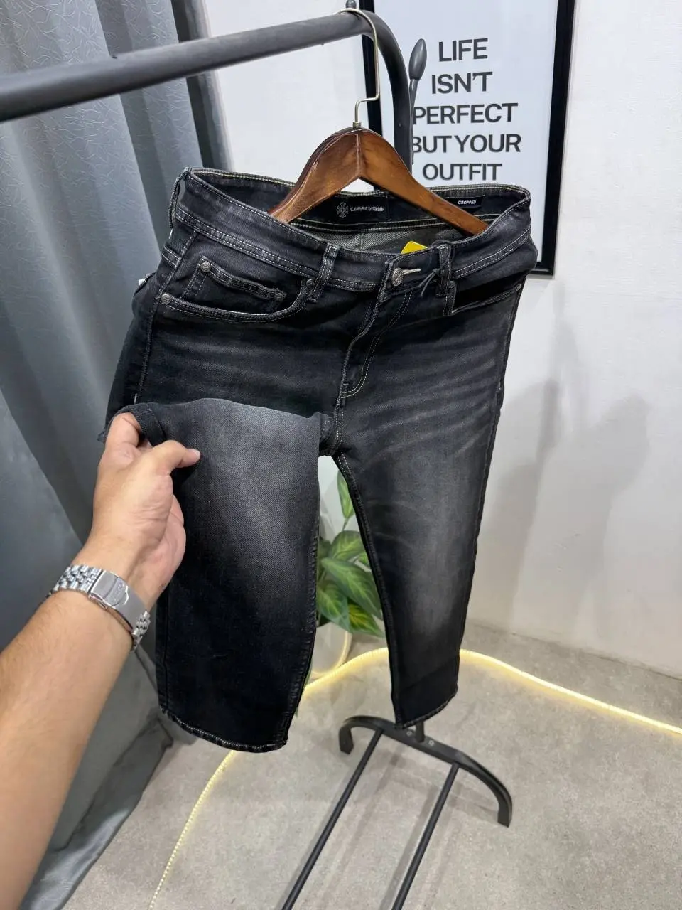 Chrome heart narrow fit imported denim with metal logo and embossed design - Image 2