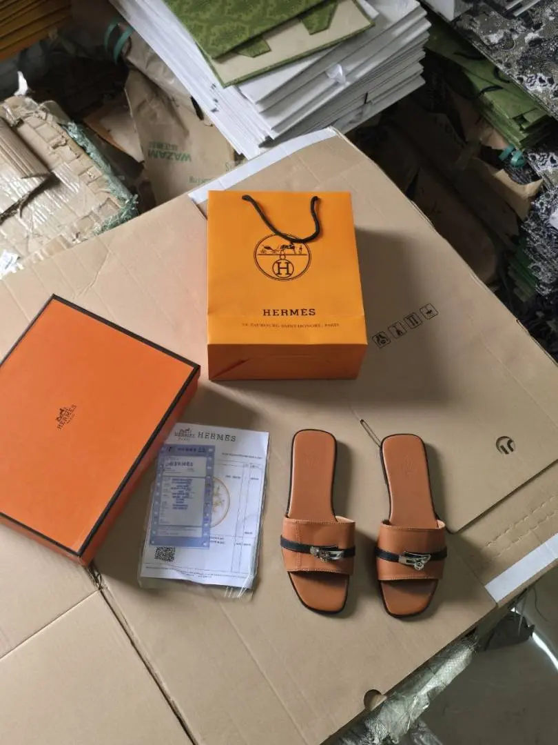 Hermmes Paris Birkin Premium Flats With OG Box & Carry Bag (Brown - 888) - Image 3