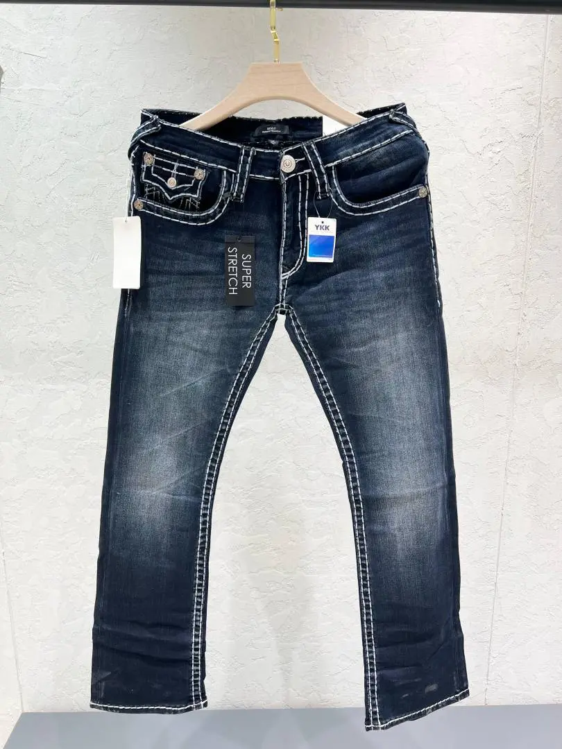 True Religion Blue Shade Bootcut Fit Premium Imported Fabric Denim with Back Flap pockets and Embroidered work 4541-4600 - Image 2