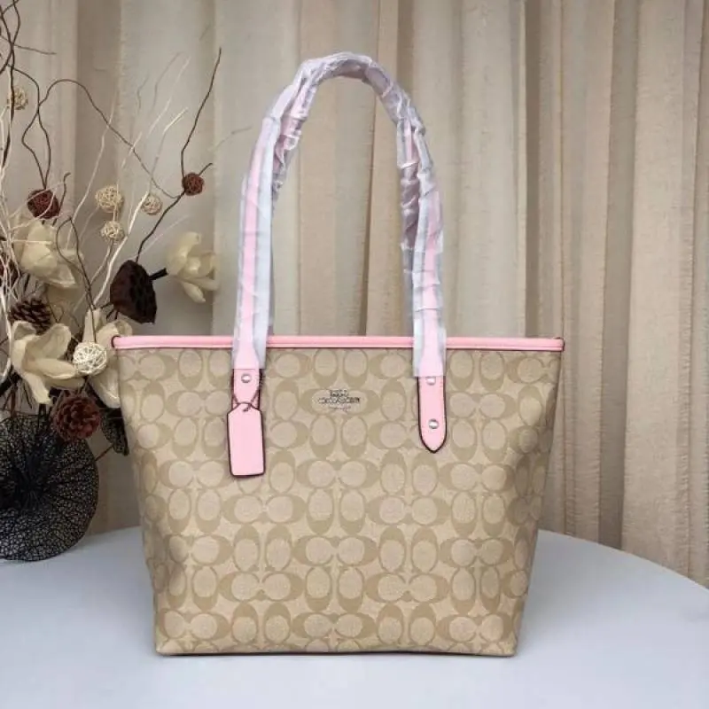 Coach Signature City Tote Bag With OG Box & Dust Bag (Beige Pink-1127) - Image 3