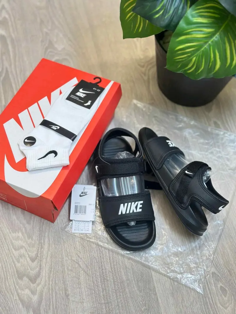Nike Calm Adjust Black White Sandal With Socks - Image 2