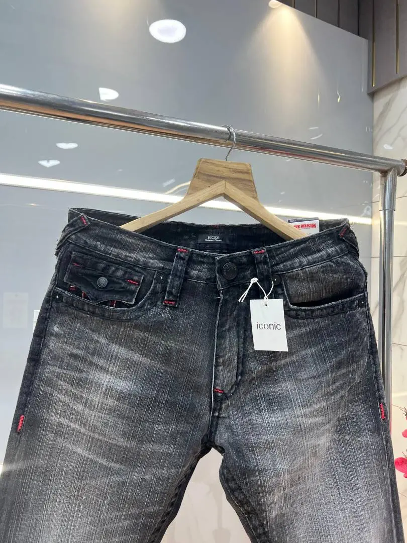 True Religion Light Shade Straight Fit Premium Imported Fabric Denim with Back Flap pockets and Embroidered work 4209 - Image 5
