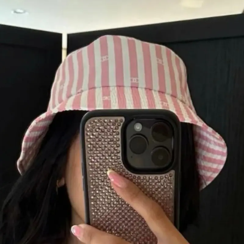 Chanel Pink White Stripes Premium Bucket Hat (With Safety Box) - Image 2
