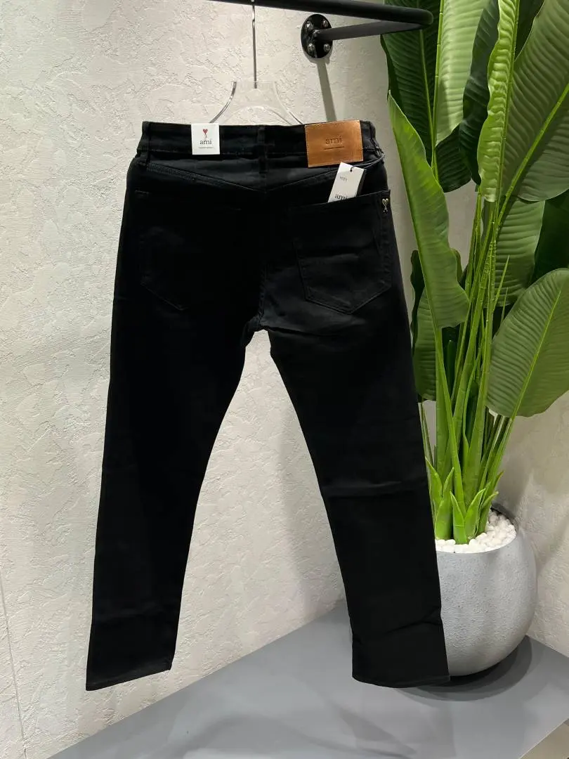 Ami Black Straight Fit Premium Imported Fabric Denim with Back pocket Metal Logo Design 4588 - Image 5