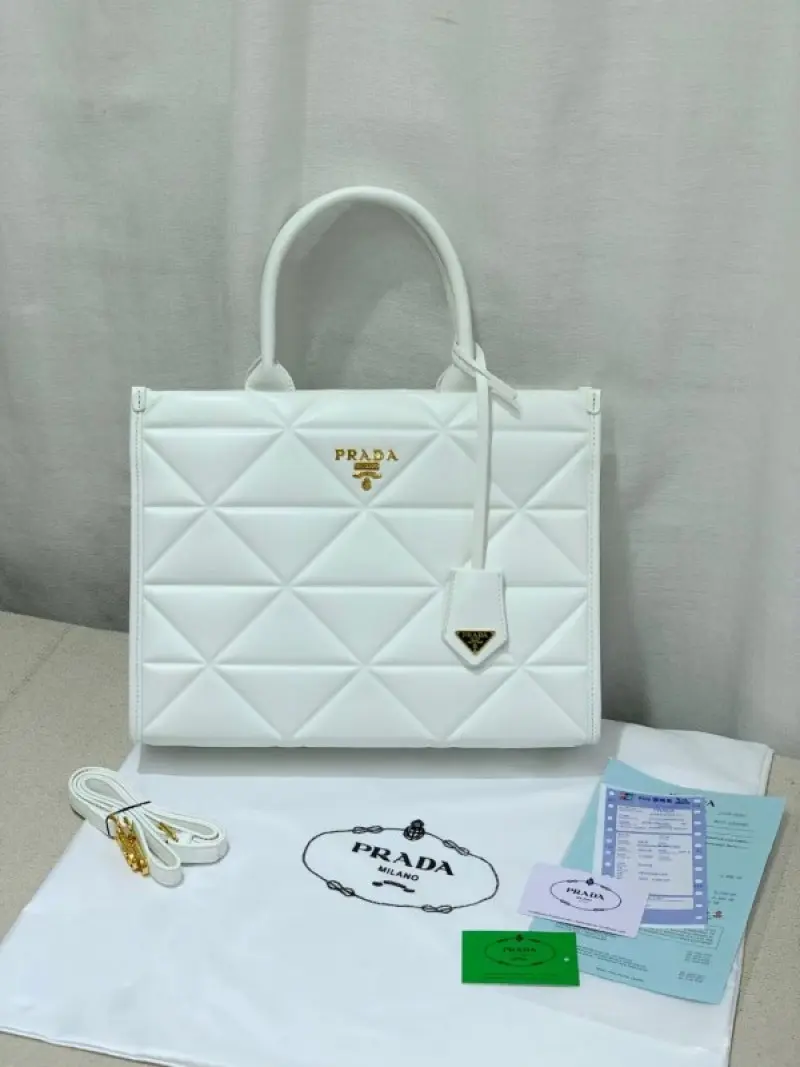 Prada Leather Symbole Tote Bag With OG Box & Dust Bag (White-891) - Image 3