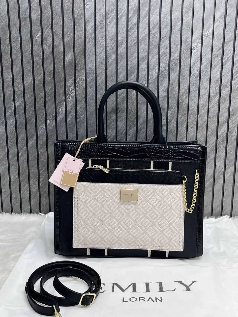 Emily Loran Black Large Satchel Bag Highend Leather Handbag With Dust Cover Packaging - Image 2