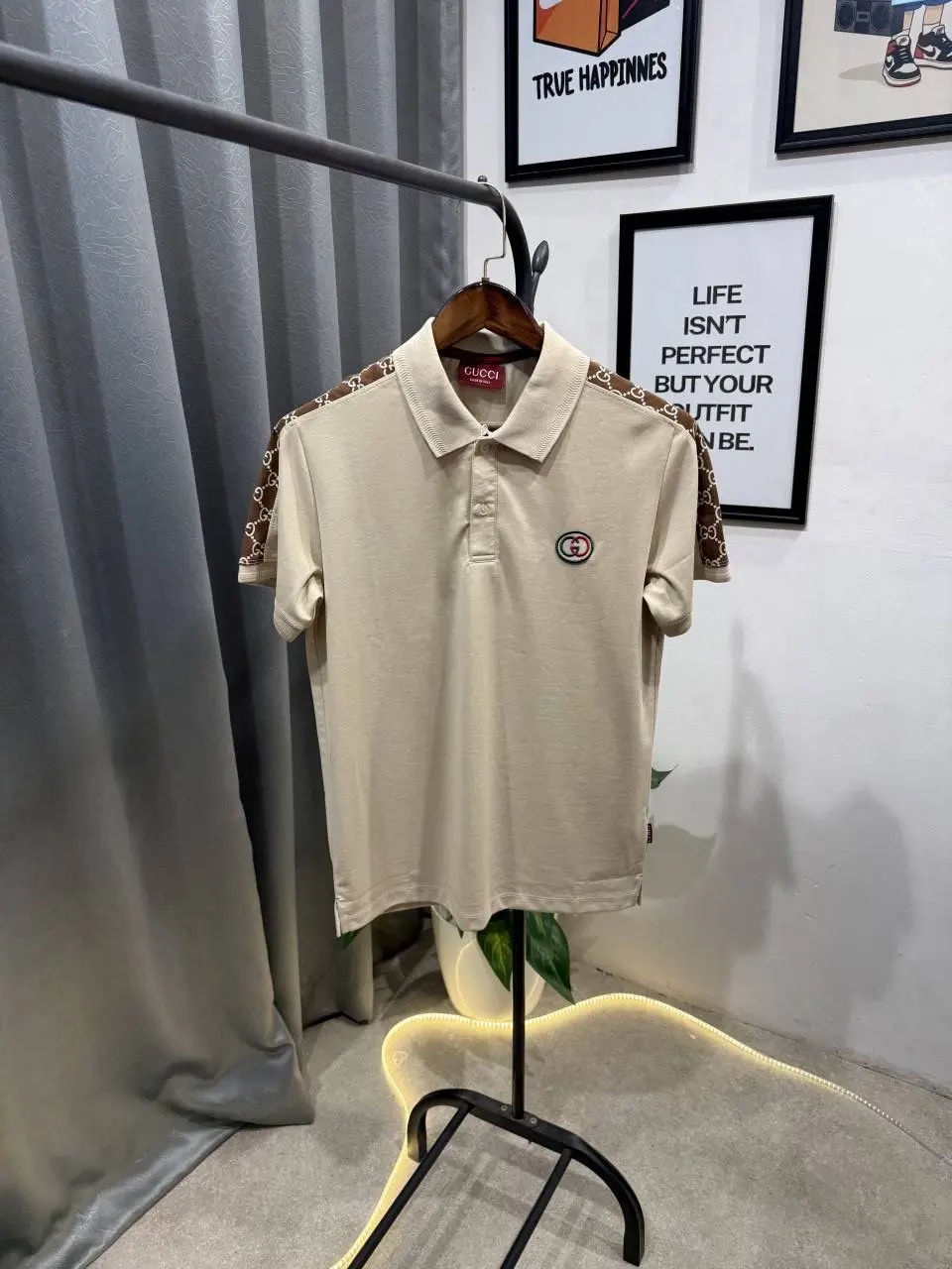 Gucci imported polo tshirt with brand shoulder strip and embroidery logo beingi - Image 2