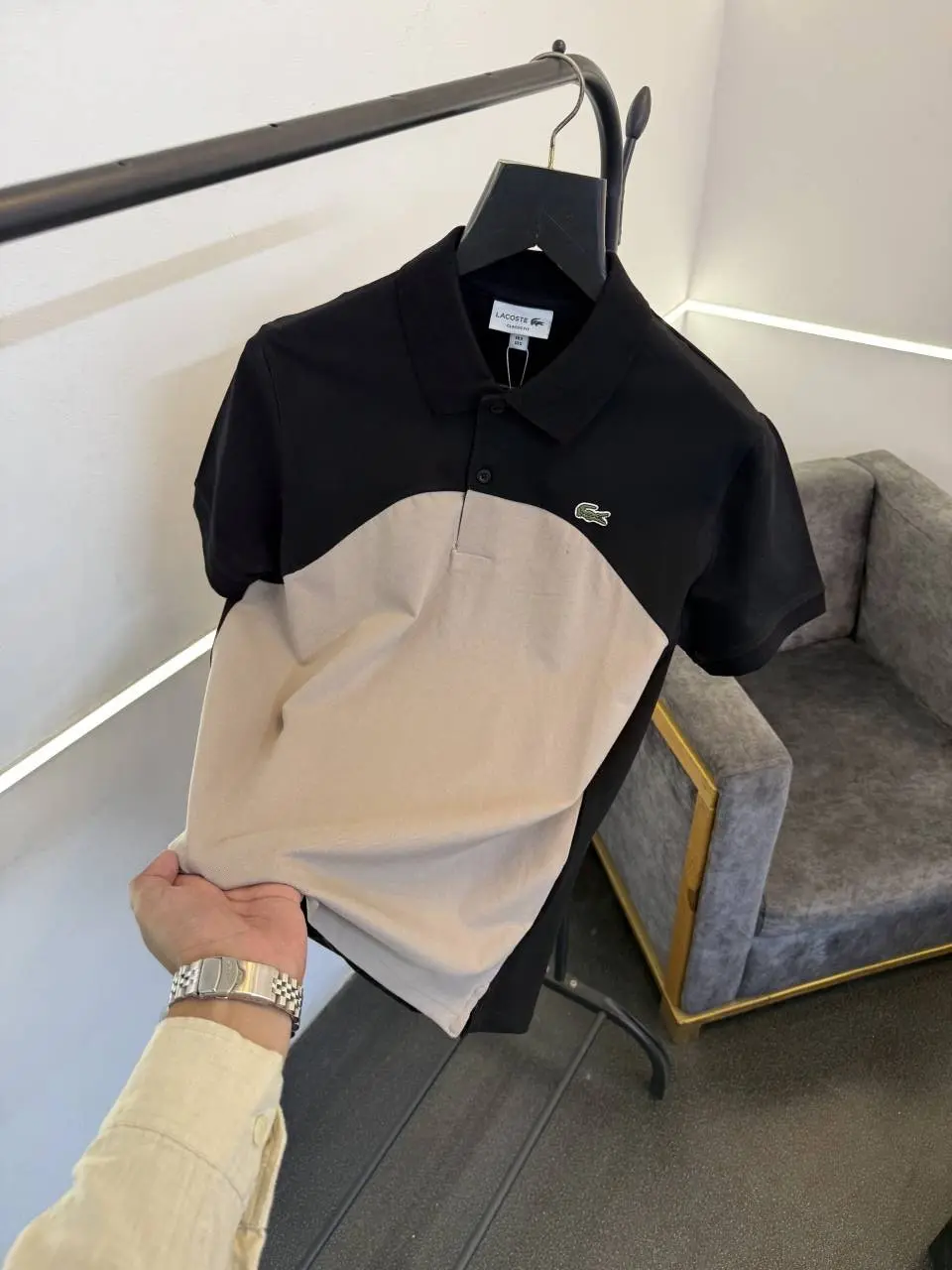 Lacoste imported polo tshirt black beige - Image 2