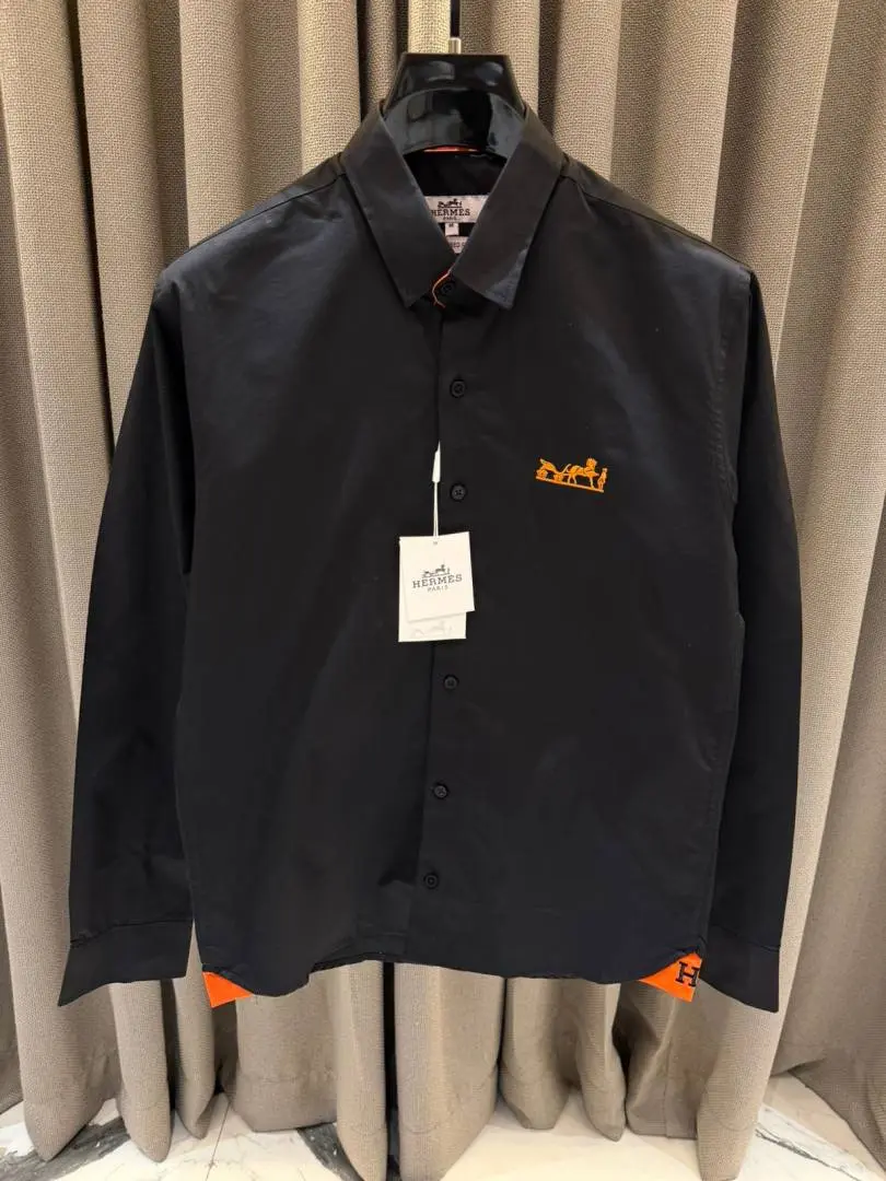 Hermes Chest Logo Full Sleeves Shirt Black - Image 2