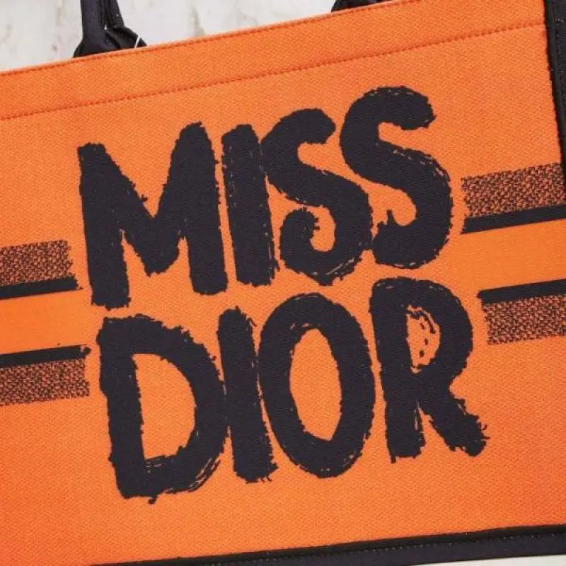 Miss Dioor Graffiti Book Large Tote With OG Box & Dust Bag & Scarf (Orange - 1031) - Image 2