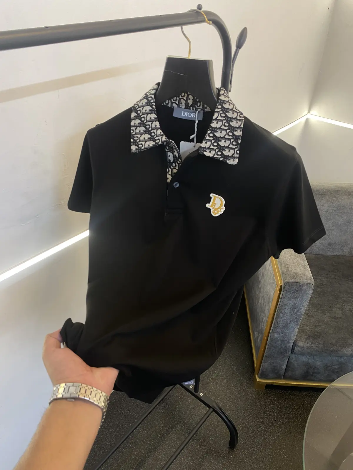 Christian Diyor jacquard collar turkish imported polo tshirt black - Image 2