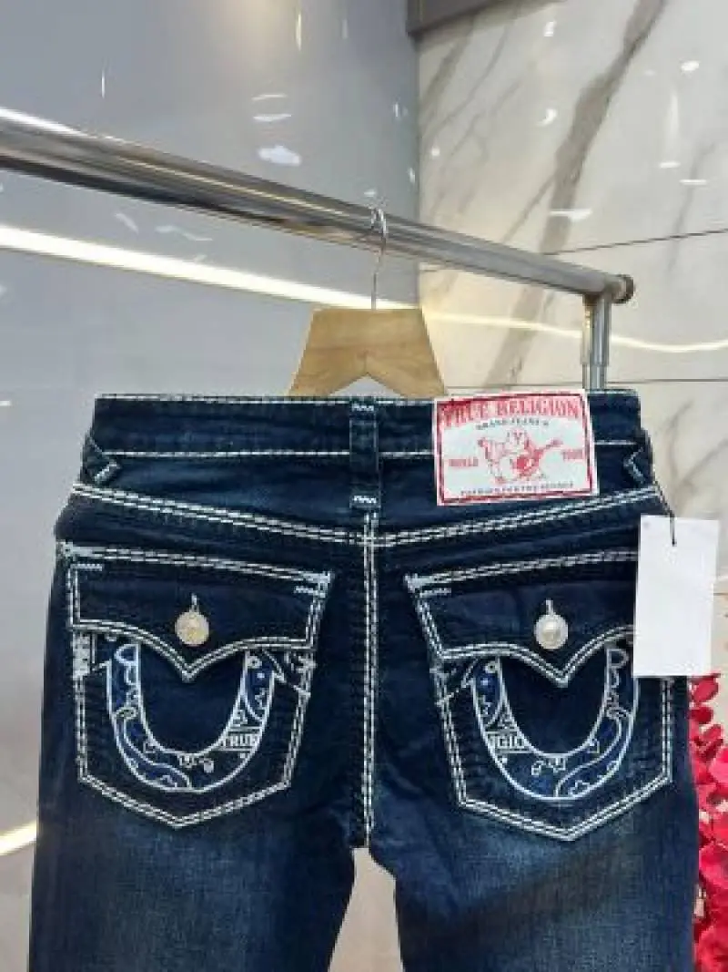 True Religio n Dark Shade Boot cut Premium Imported Stretchable lycra fabric Denim with back flap pocket Design Denim 3955 - Image 3