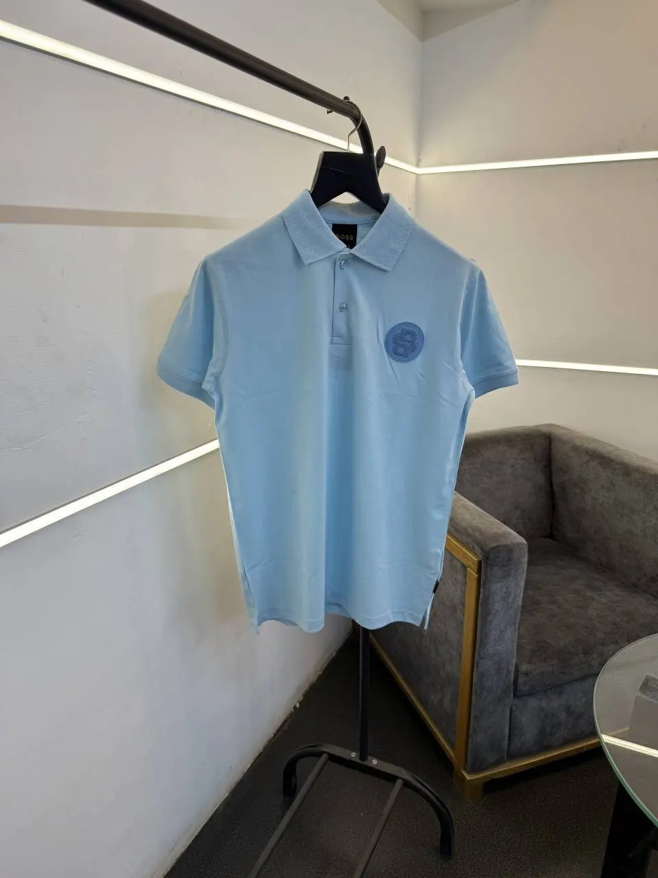 Hugo bos matty fabric imported polo tshirt white brand logo on chest sky blue sale