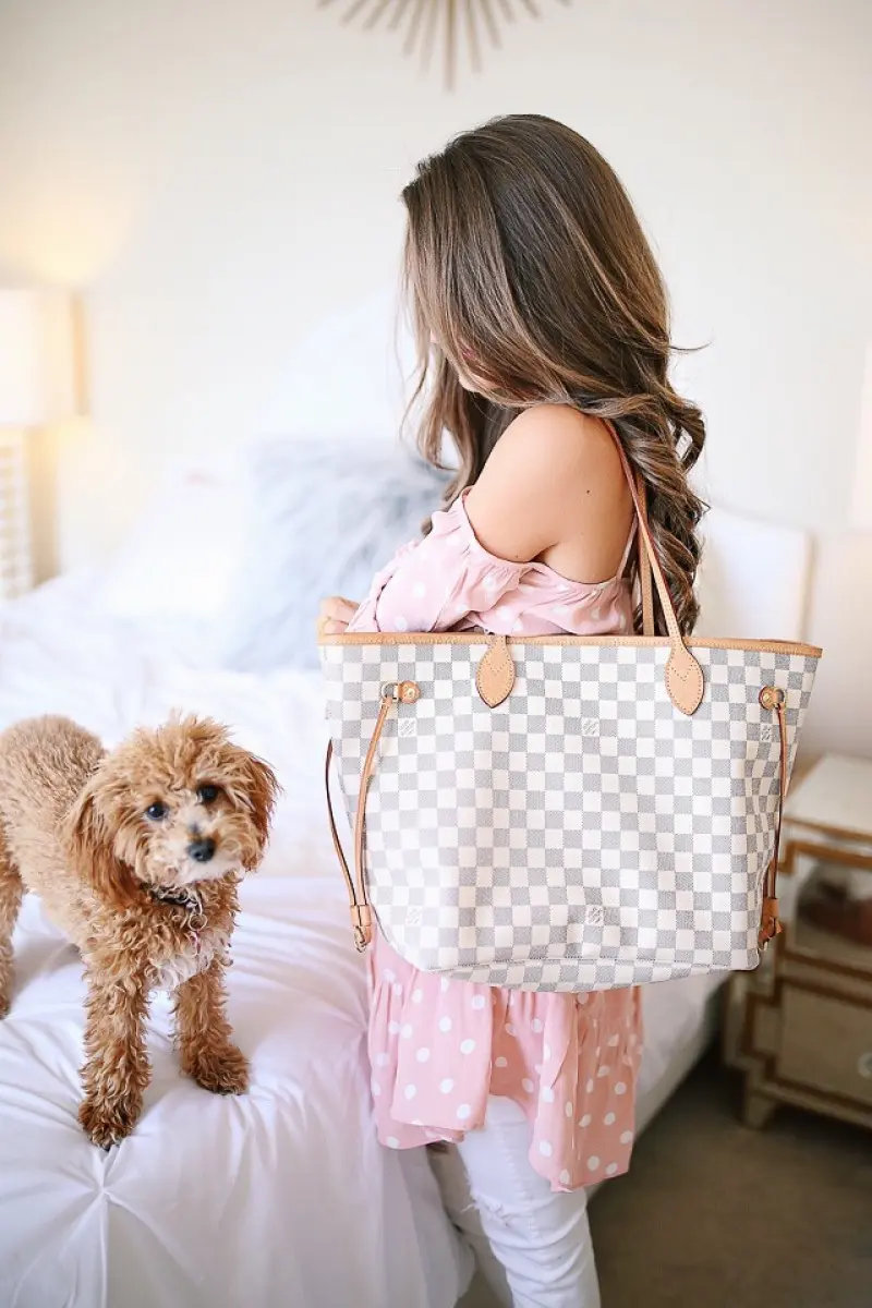 Louis Vuitton LV Neverfull Tote Bag With Extra Pouch & Dust Bag (White - 866)