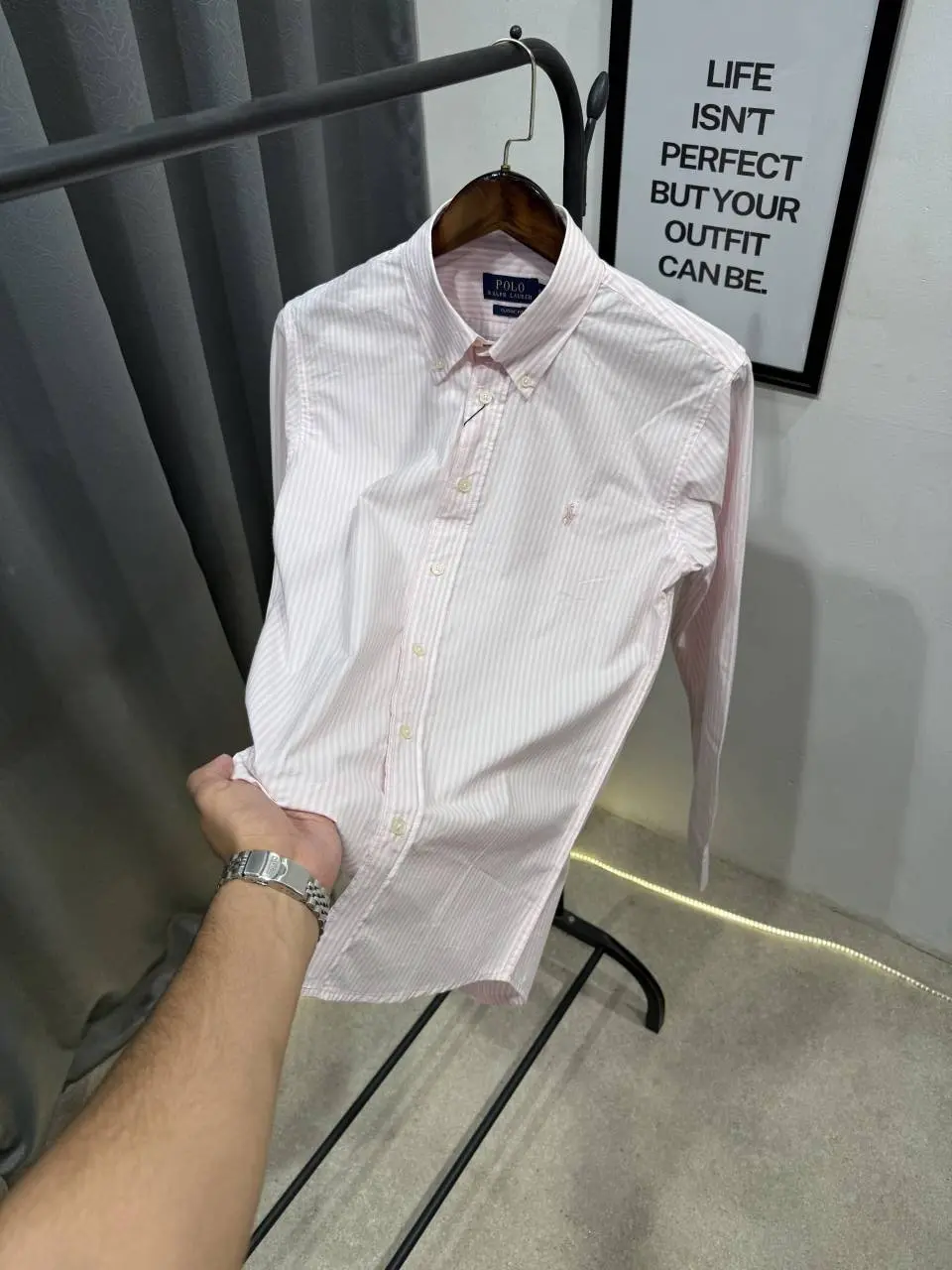 Ralph lauren pink imported lining shirt with embroidery logo and brand button - Image 2