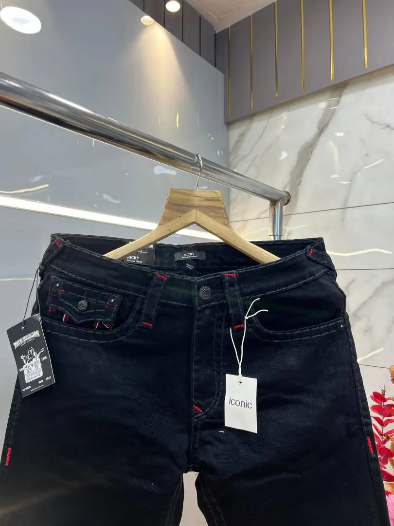 True Religion Black Straight fit Premium Imported Stretchable Lycra Fabric Denim with Back Pocket Embroidered Design 4206 - Image 5