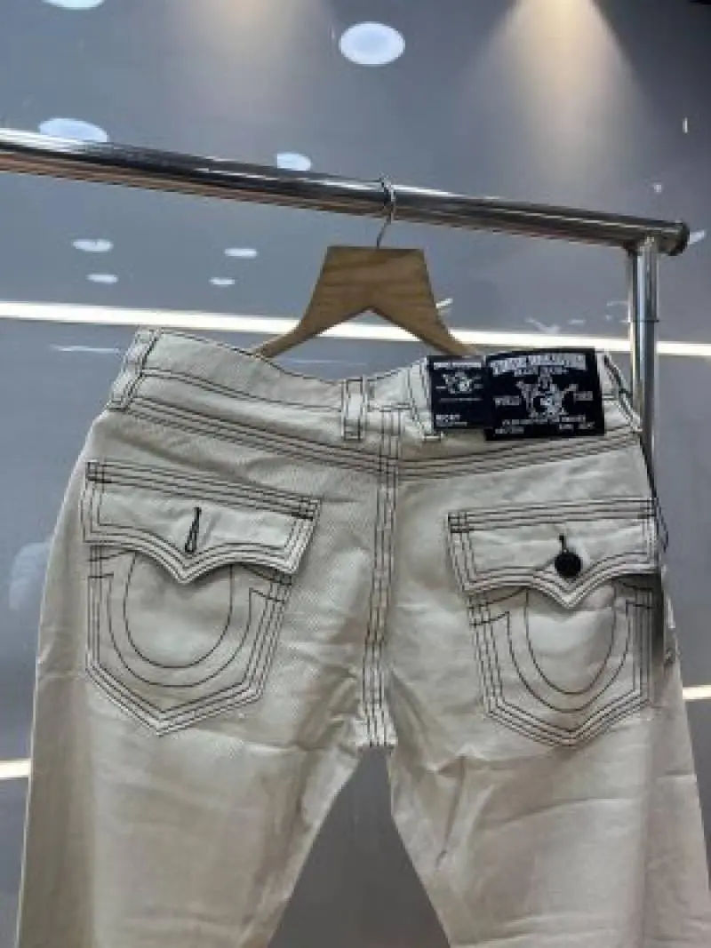 True Religion Cream Straight fit Premium Imported Stretchable Lycra Fabric Denim with Back Pocket Embroidered Design 4175 - Image 3