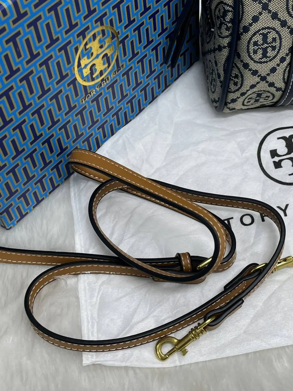 Tori Burch Satchel Jacquard Blue With OriginalBox DustCover - Image 8