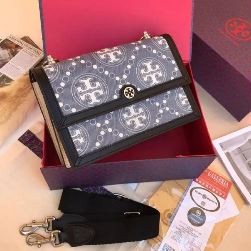 Tori Burch T Monogram Shoulder Bag With Adjustable Strap With OG Box & Dust Bag (Black - 616) - Image 3