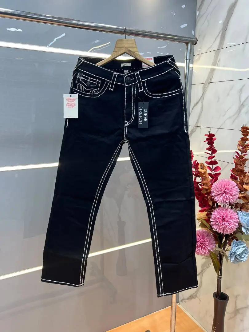 True Religion Black Straight fit Premium Imported Stretchable Lycra Fabric Denim with Back Pocket Embroidered Design 4225 - Image 6