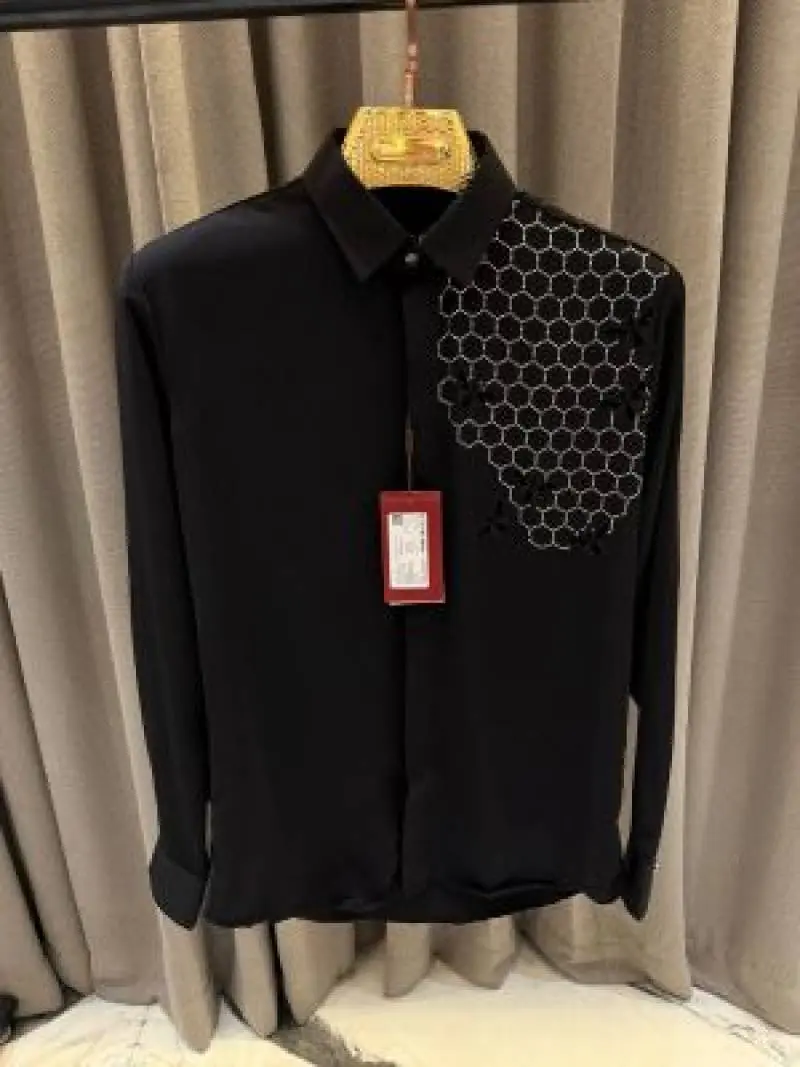 Gucci Bee Diamond Embossed Korean Lycra Shirt Black - Image 3