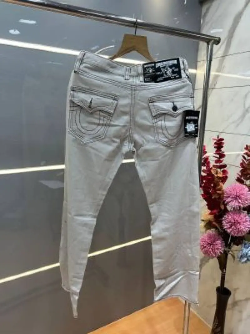 True Religion White Straight fit Premium Imported Stretchable Lycra Fabric Denim with Back Pocket Embroidered Design 4173 - Image 4